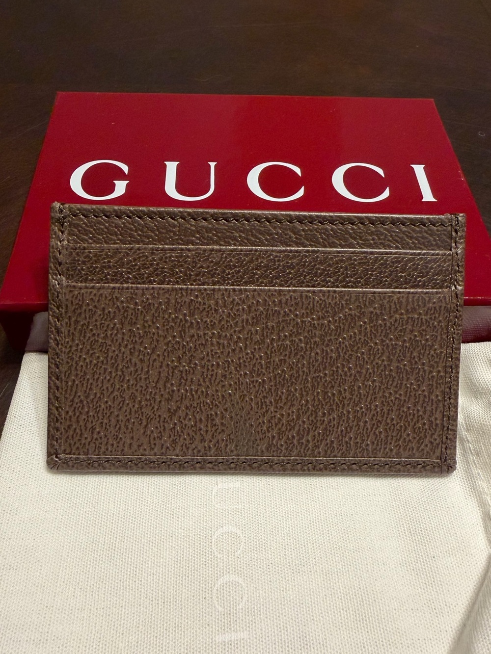 New Authentic Gucci GG Supreme Logo Card Case Wallet Brown Blue Leather - Picture 4 of 10